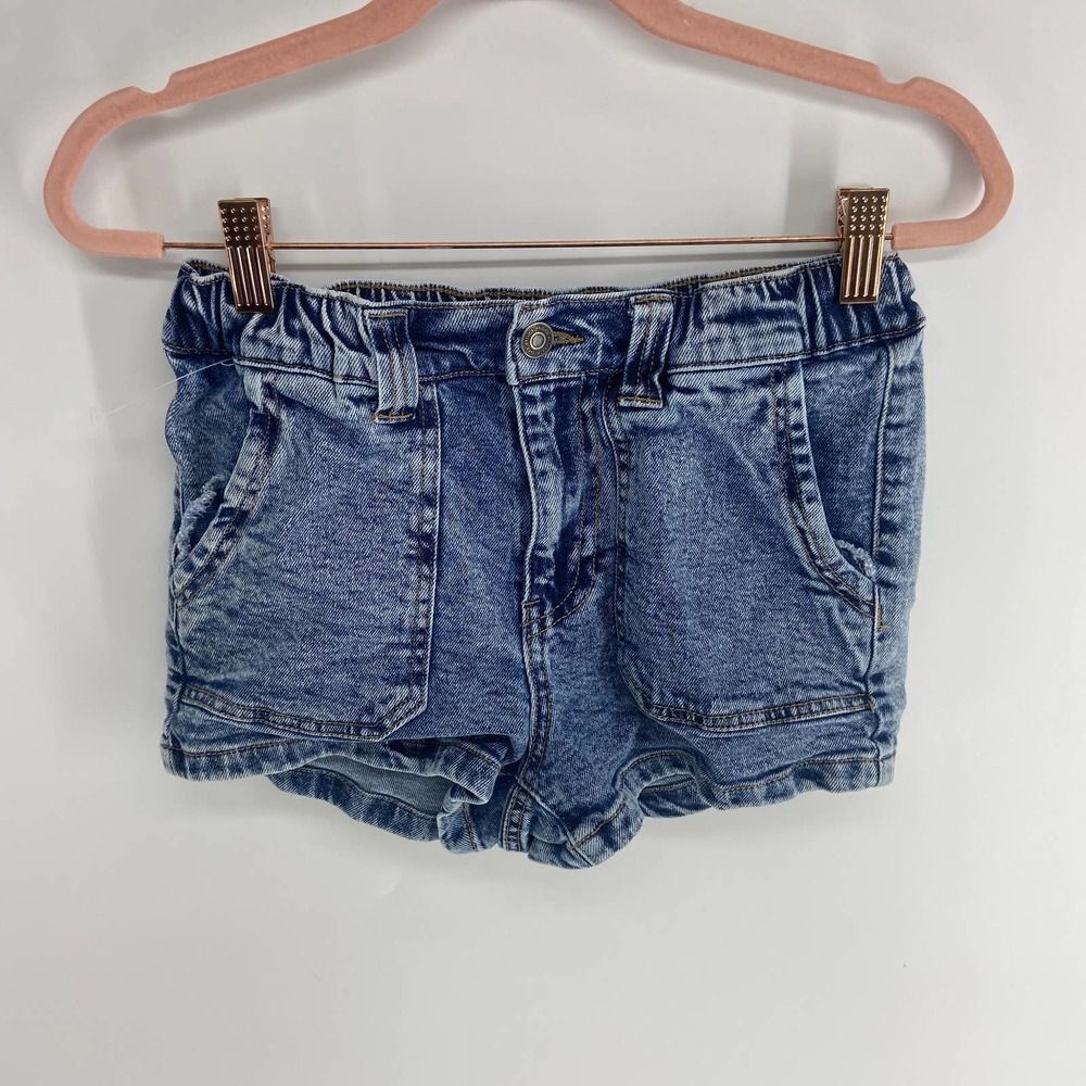 RSQ acid wash blue elastic waist mini jean short womens xs